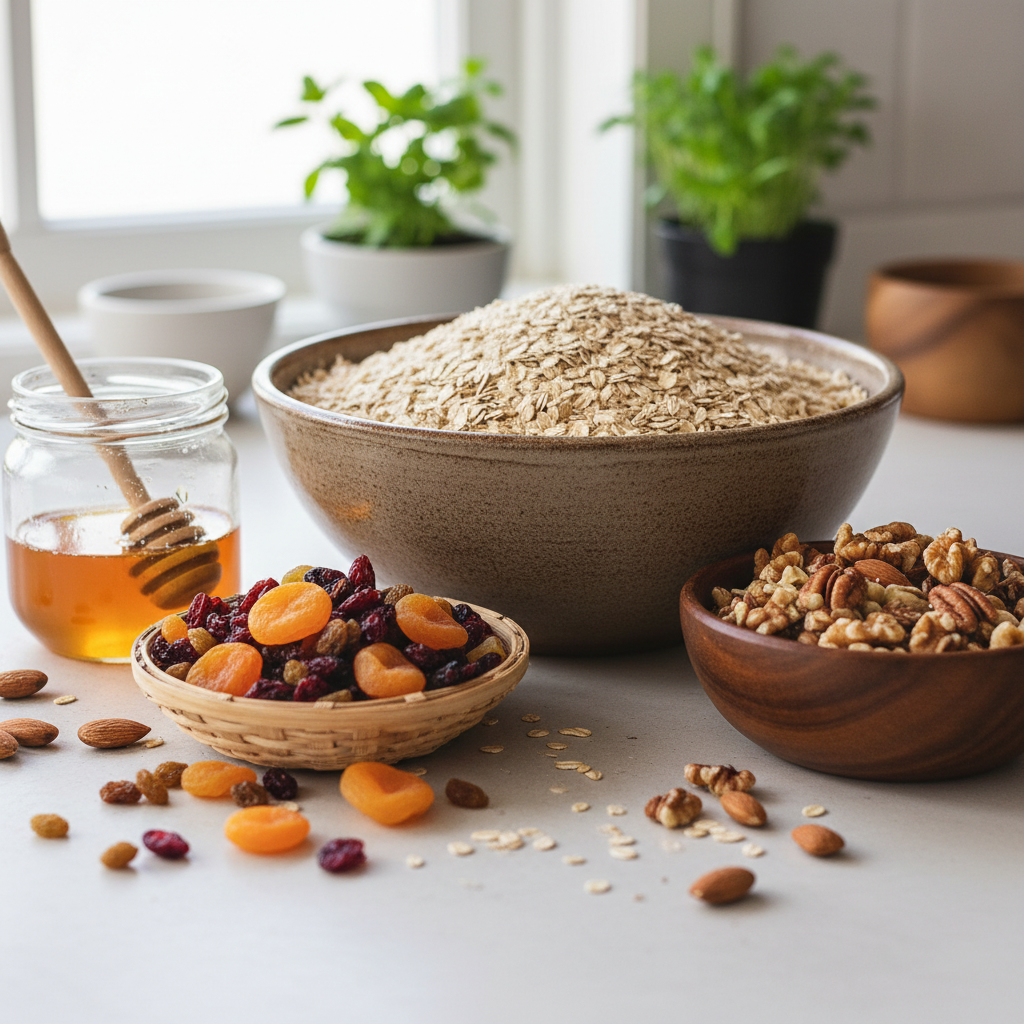 Natūralūs avižinių sausainių be cukraus ingredientai